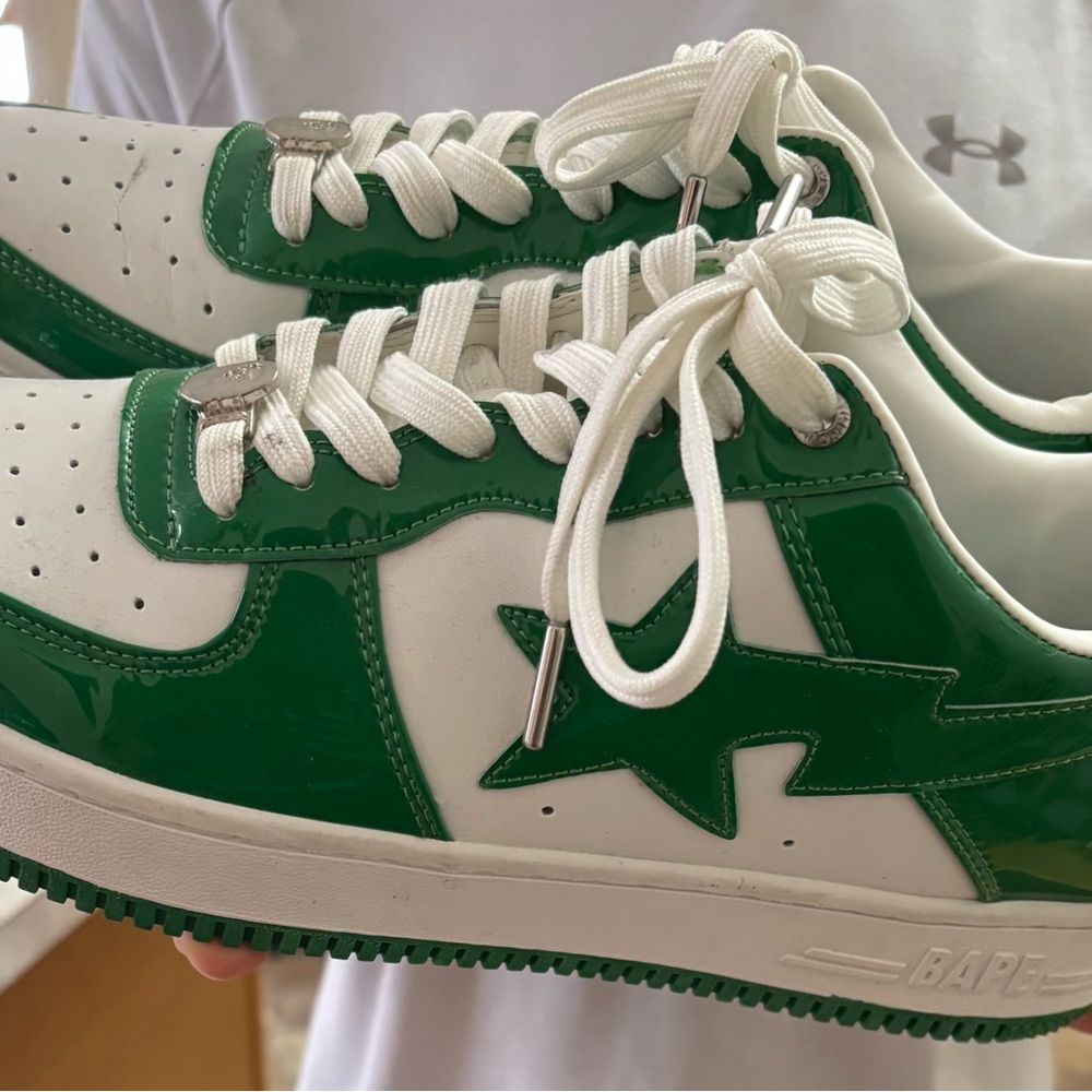 Bape Green and White Low-Top Sneakers